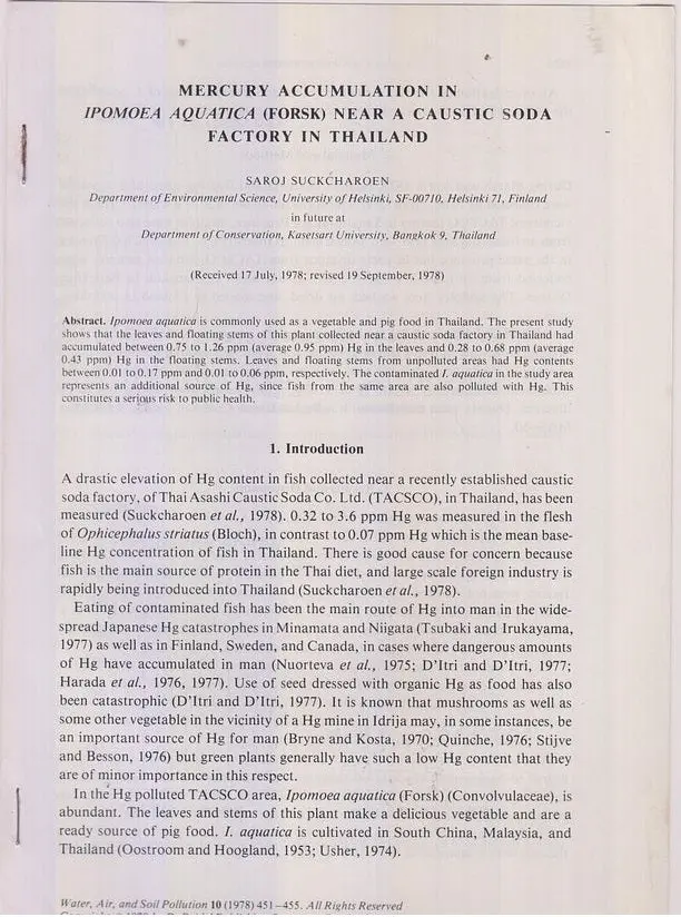 Mercury Accumulation In Ipomoea Aquatica (Forsk Near A Caustic Soda Factory In Thailand  By Suckcharoen, Saroj 1
