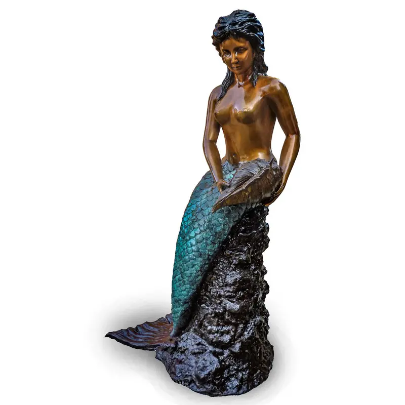 Mermaid Sitting On A Rock With Shell 1