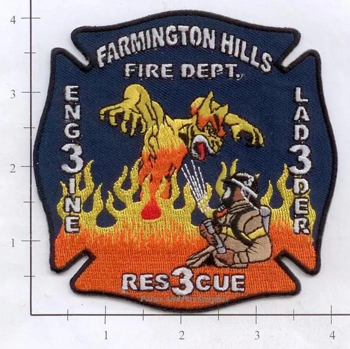 Michigan - Farmington Hills Engine 3 Ladder 3 Rescue 3 Fire Dept Patch 1
