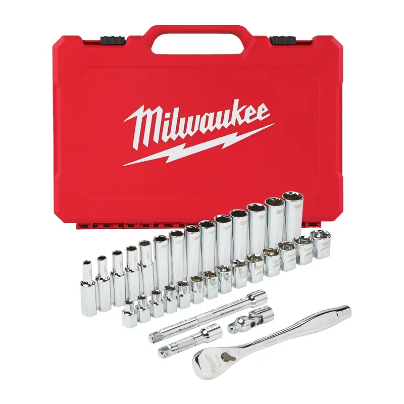 Milwaukee 32 Pcs 3/8" Dr Ratchet And Socket Set Metric 6 - 19Mm 4932464945 1