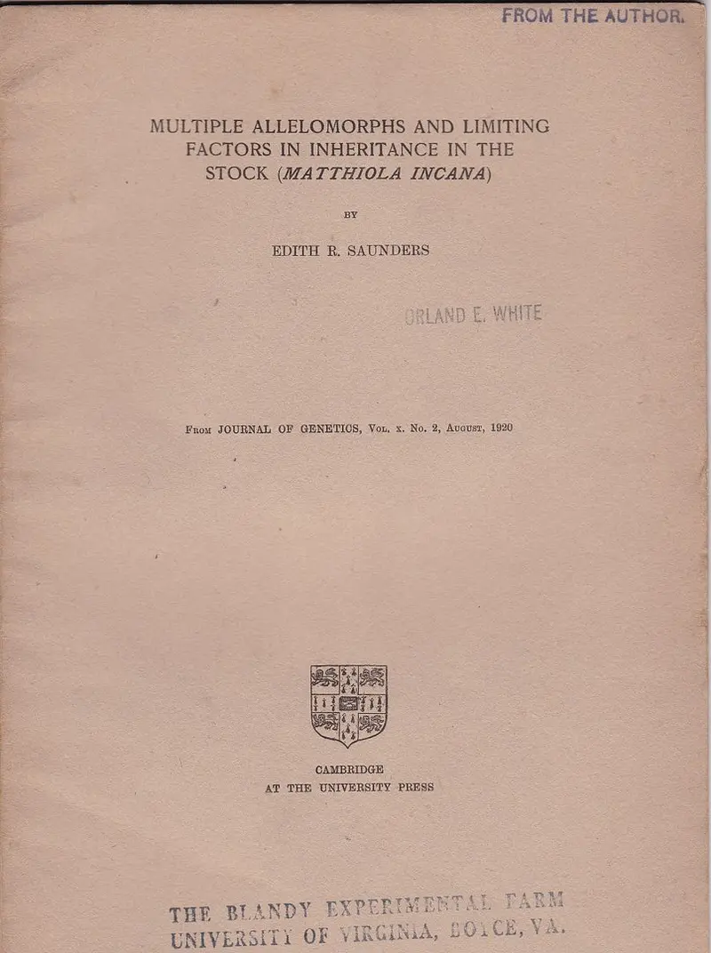 Multiple Allelomorphs And Limiting Factors In Inheritance In The Stock (Matthiola Incana) 1