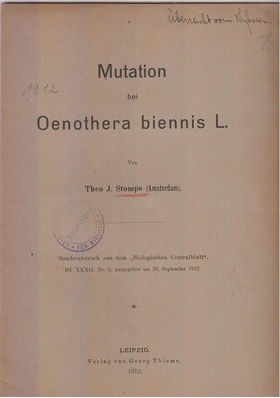 Mutation Bei Oenothera Biennis L.  By Stomps, Theo J 1