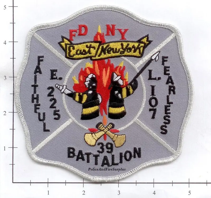 New York City Engine 225 Ladder 107 Battalion 39 Fire Dept Patch V5 Gray 1