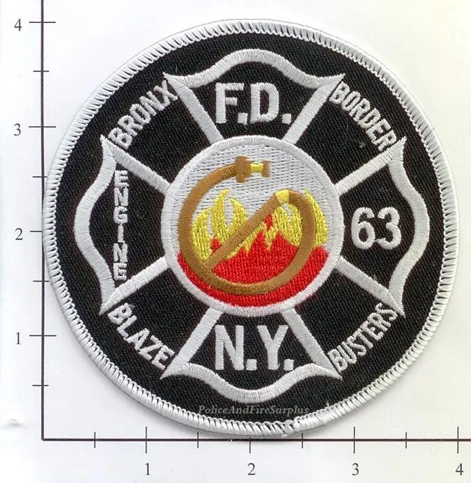 New York City Engine  63 Fire Dept Patch V8 Black Round 1