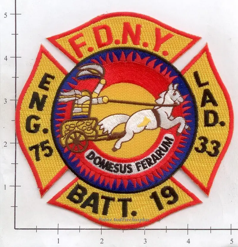 New York City Engine  75 Ladder 33 Battalion 19 Fire Patch V11 Yellow Maltese 1