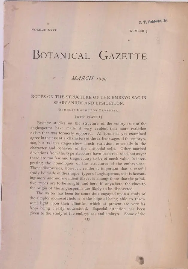 Notes On The Structure Of The Embryo-Sac In Sparganum And Lysichiton  By Campbell, Douglas Houghton 1