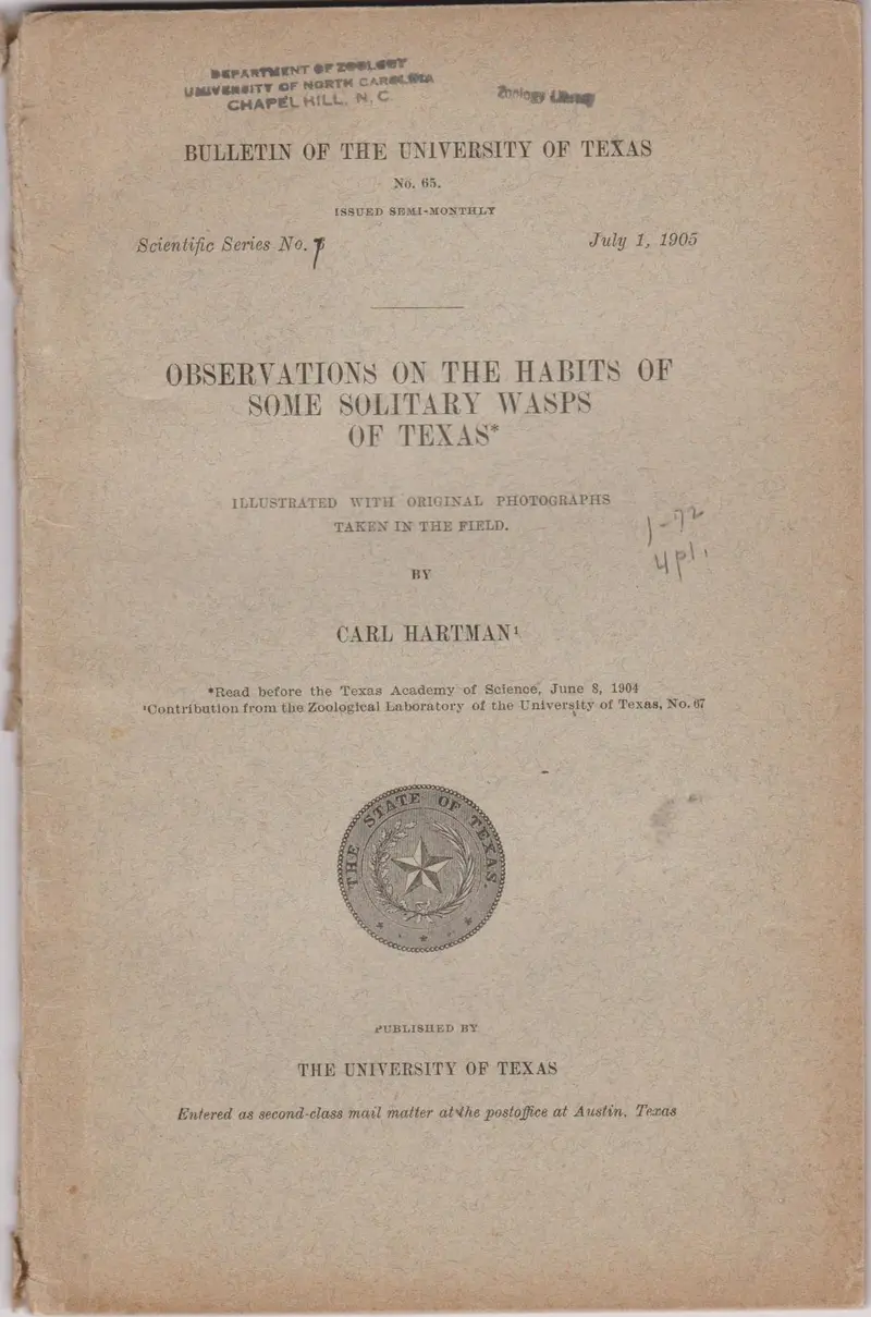 Observations On The Habits Of Some Solitary Wasps Of Texas 1