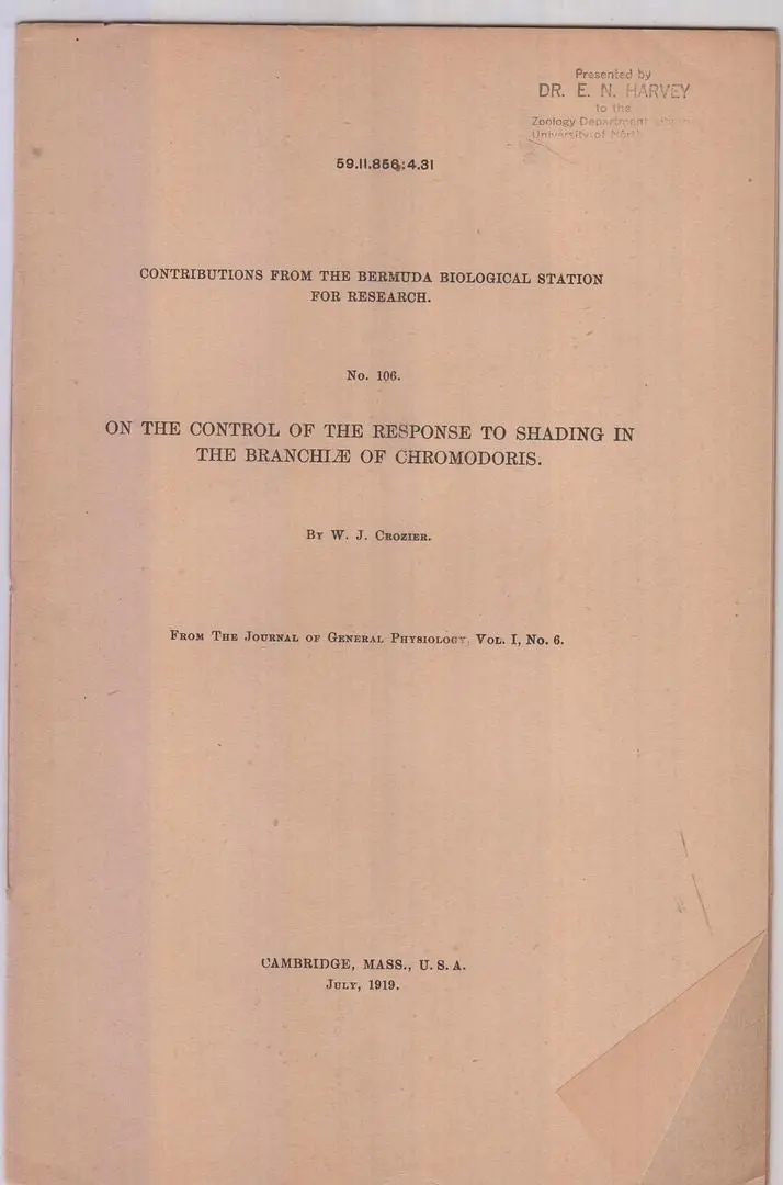 On The Control Of The Response To Shading In The Branchiae Of Chromodoris.  By Crozier. J.W. 1