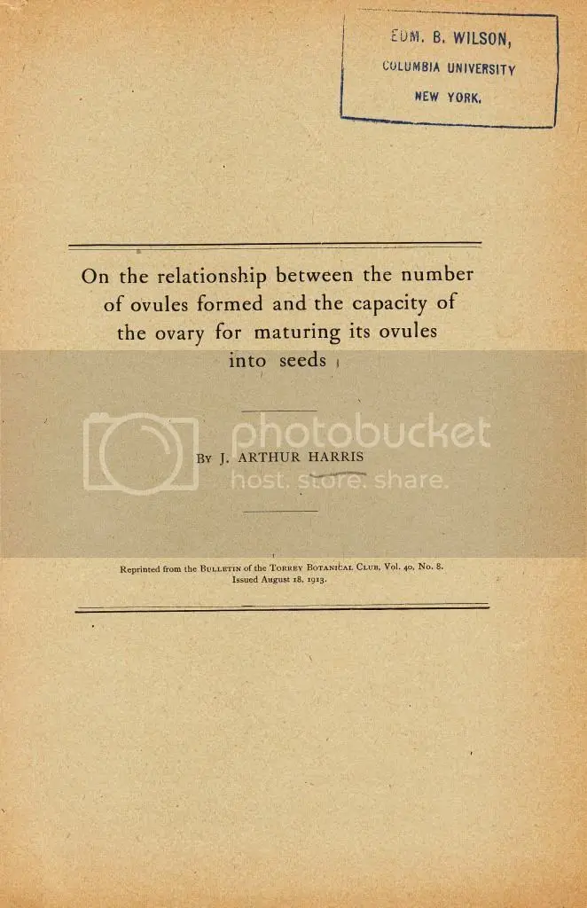 On The Relationship Between The Number Of Ovules Formed And The Capacity Of The Ovary For Maturing Its Ovules Into Seeds  By Harris, Arthur 1