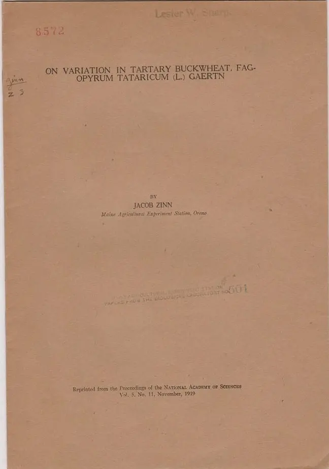 On Variation In Tartary Buckwheat, Fagopyrum Tataricum (L.) Gaertn 1