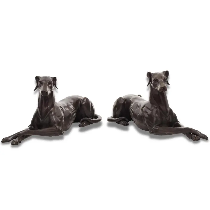 Pair Of Bronze Greyhound Statues 1