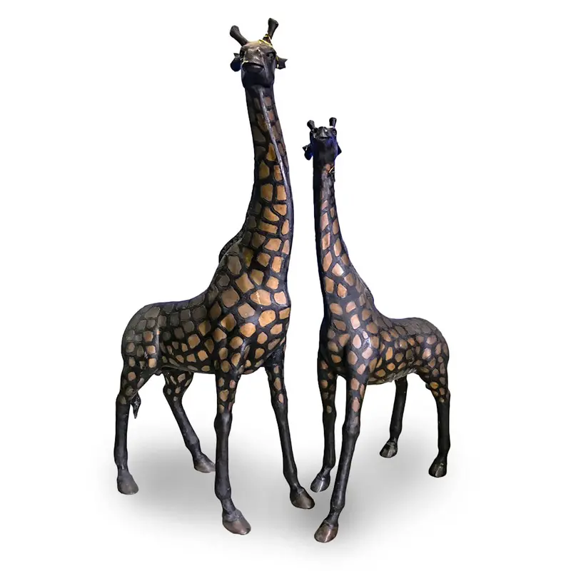 Pair Of Giraffes In Black And Gold Patina 1