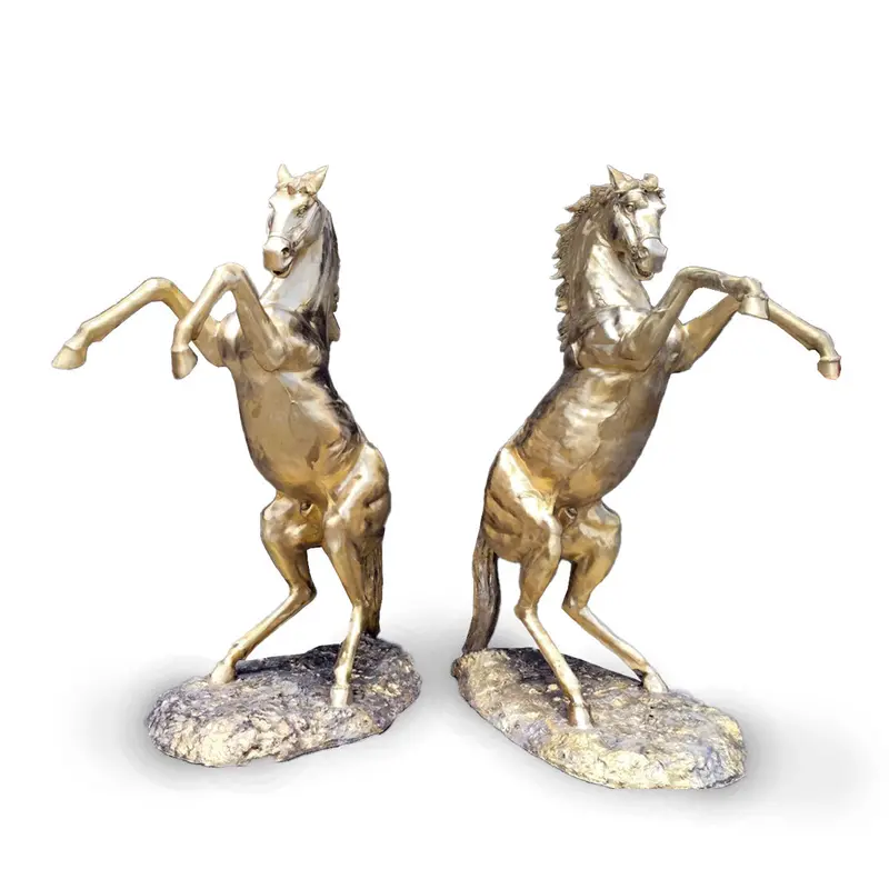 Pair Of Rearing Horses In Gold 1