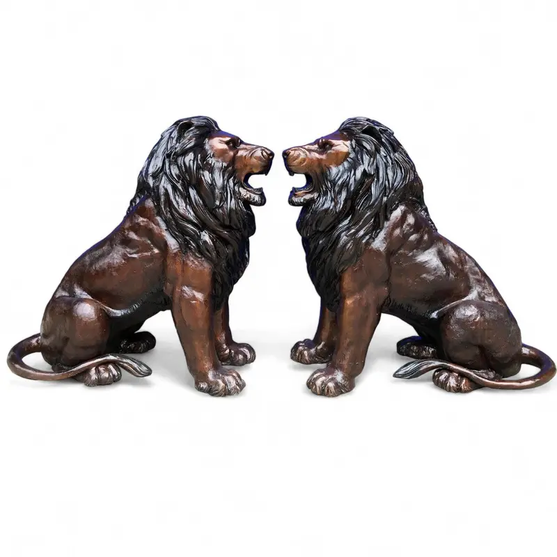 Pair Of Roaring Lions Sitting 1