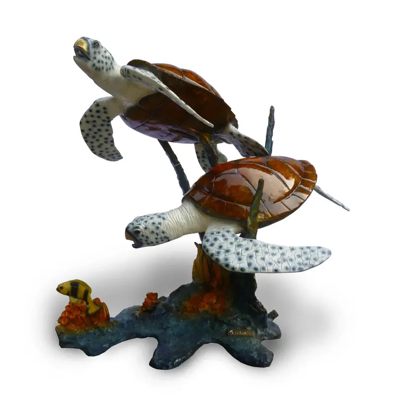Pair Of Swimming Sea Turtles With Custom Glaze 1