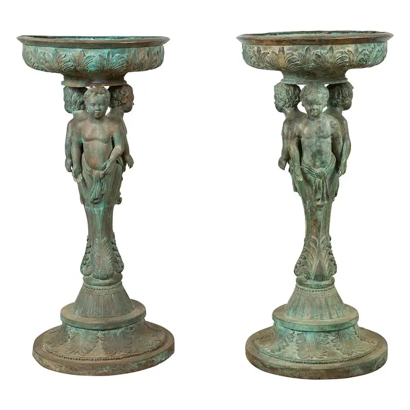 Pair Of Triple Cherub Urns 1