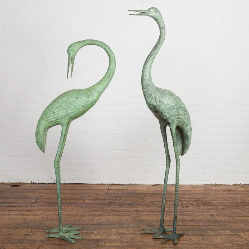 Pair Of Verde Patina Cranes 1