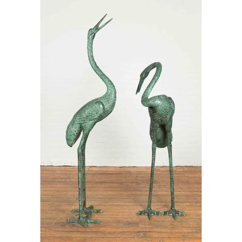 Pair Of Verdigris Cranes 1