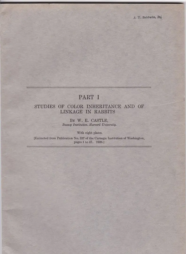 Part 1. Studies Of Color Inheritance And Of Linkage In Rabbits 1