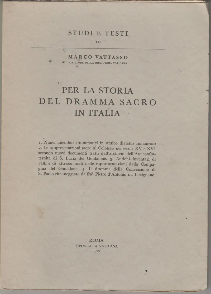 Per La Storia Del Dramma Sacro In Italia 1