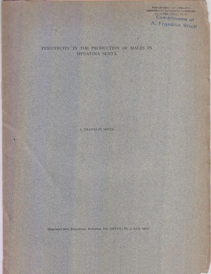 Periodicity In The Production Of Males In Hydatina Senta  By Shull, A. Franklin 1