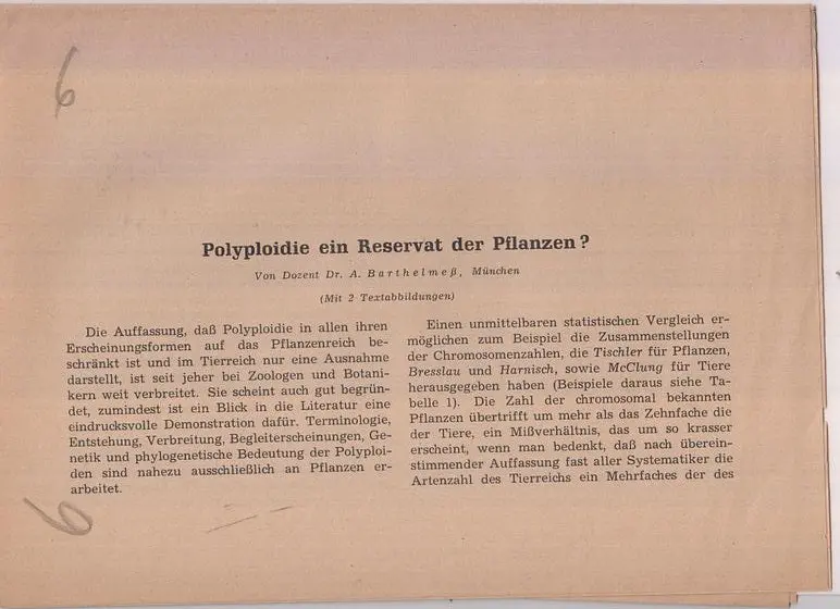 Polyploidie Ein Reservat Der Pflanzen  By Barthelmess, A. 1