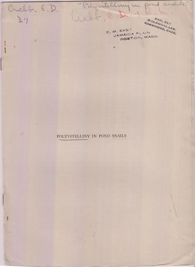 Polyvitelliny In Pond Snails  By Crabb, Edward D., Ruby M. Crabb 1