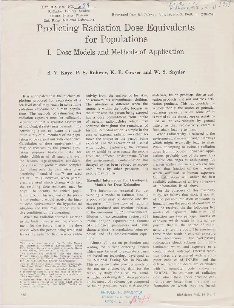 Predicting Radiation Dose Equivalents For Populations. I. Dose Models And Methods Of Application 1