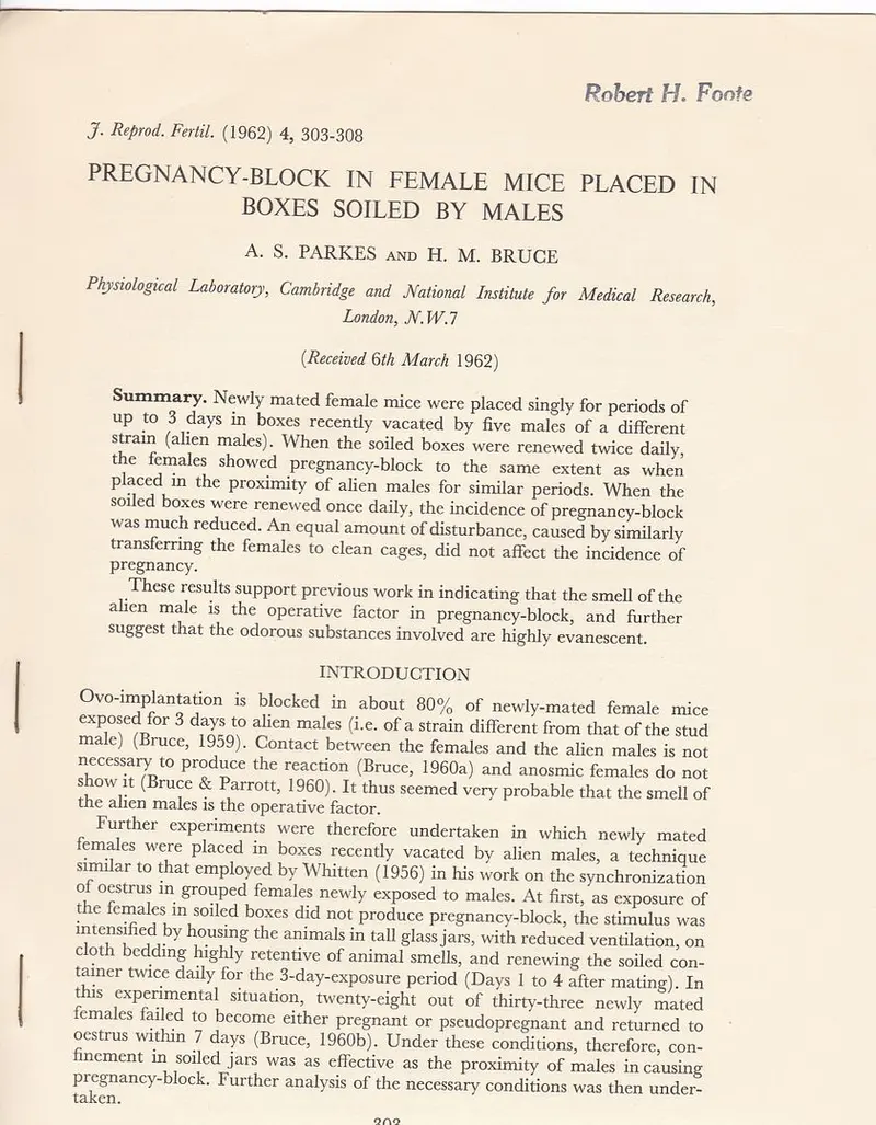 Pregnancy-Block In Female Mice Placed In Boxes Soiled By Males 1