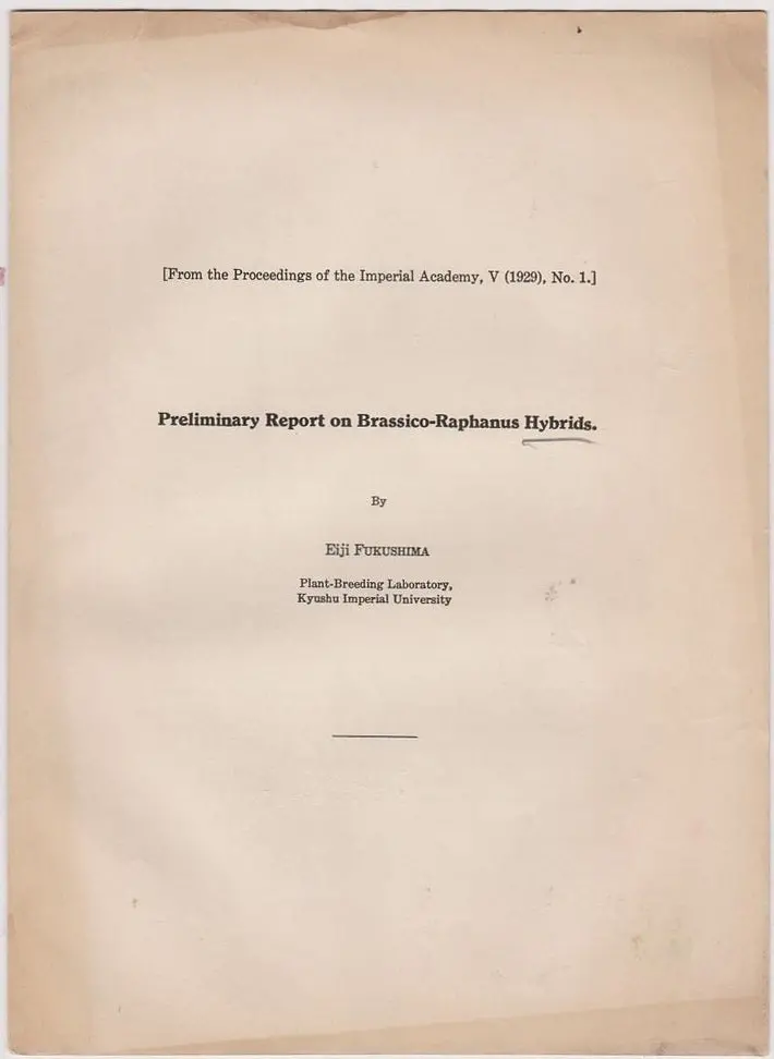 Preliminary Report On Brassico-Raphanus Hybrids 1