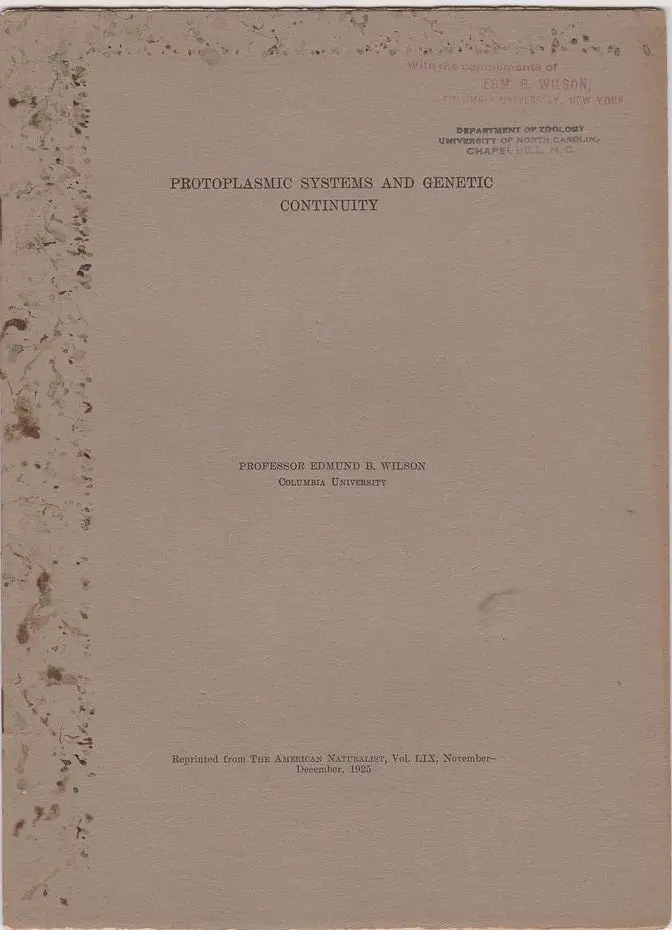 Protoplasmic Systems And Genetic Continuity 1