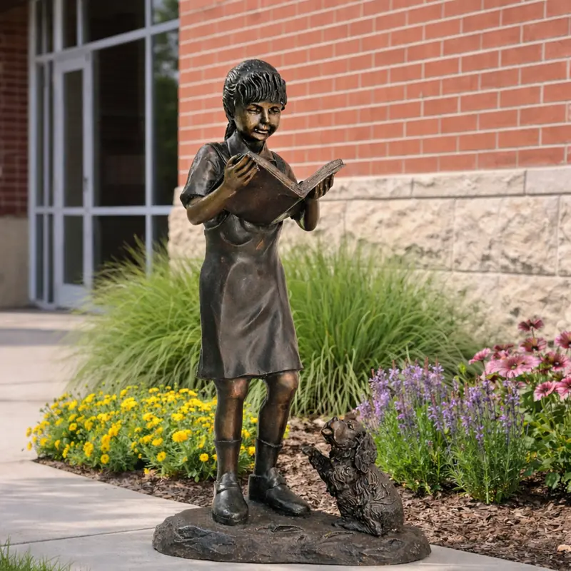 Puppy Time Stories Children's Bronze Reading Statue 1
