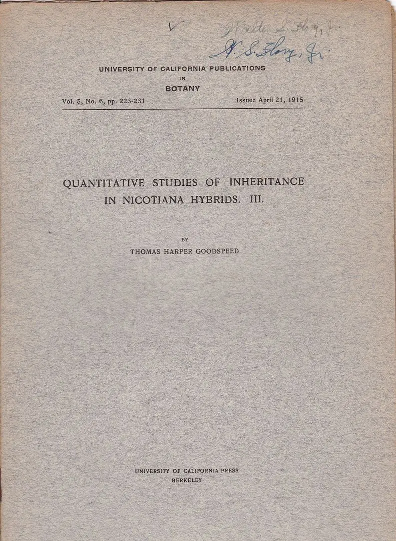 Quantitative Studies Of Inheritance In Nicotiana Hybrids Iii 1