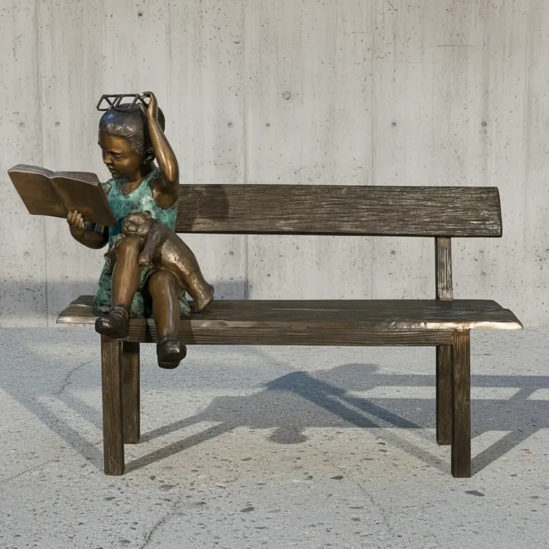 Reading Bench Bronze Statue 1