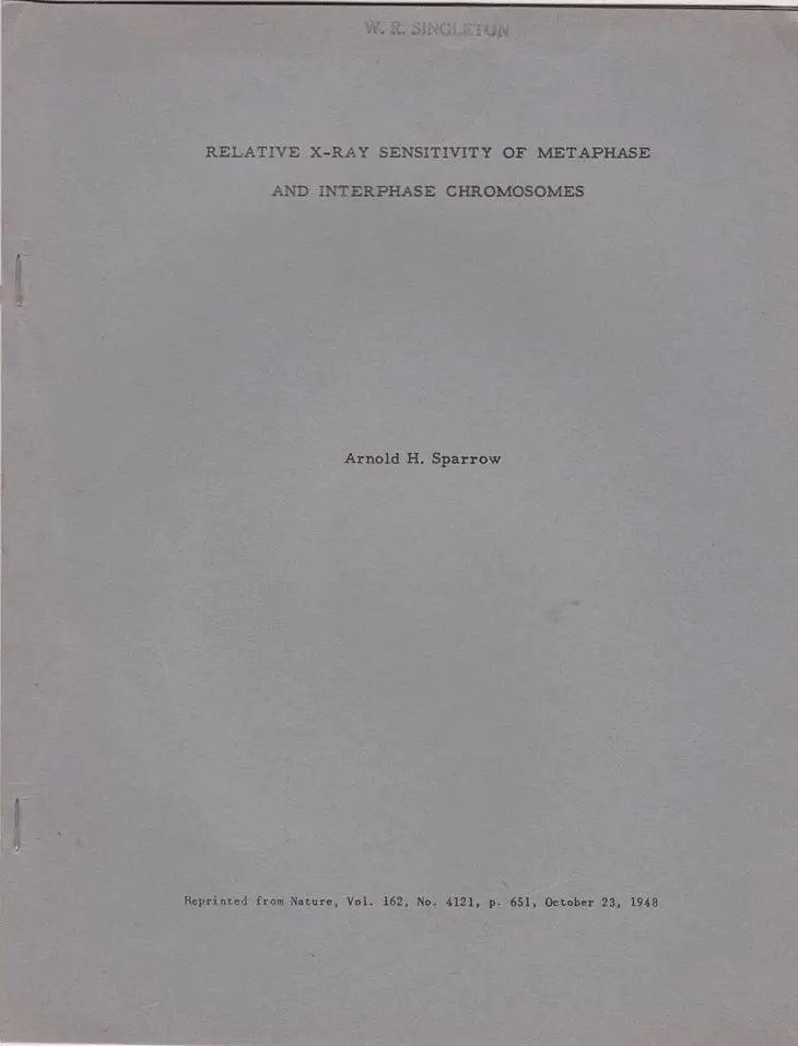 Relative X-Ray Sensitivity Of Metaphase And Interphase Chromosomes 1