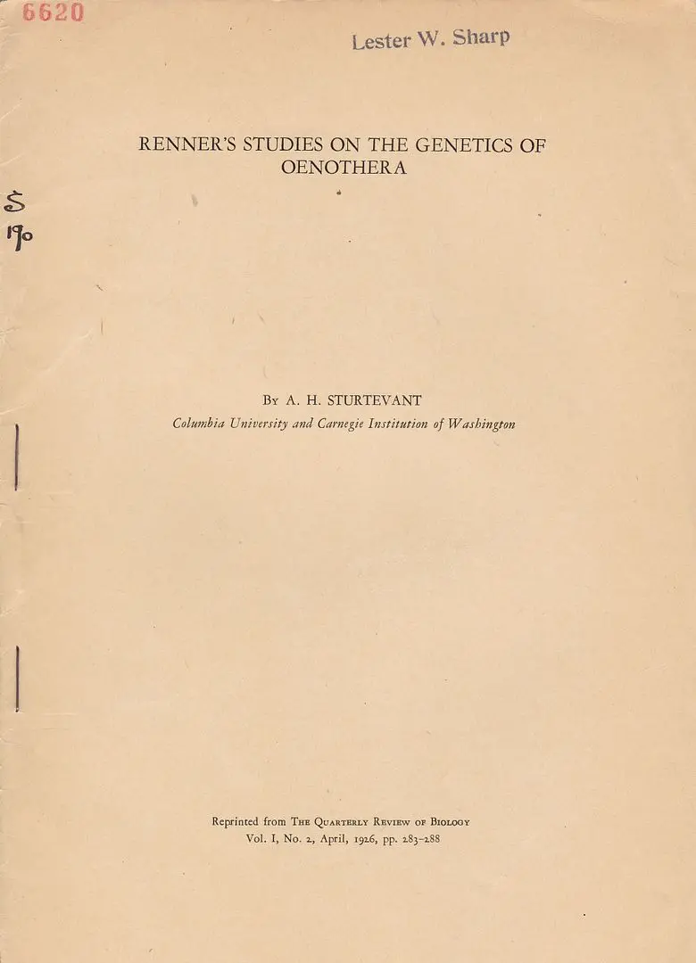Renner's Studies On The Genetics Of Oenothera 1