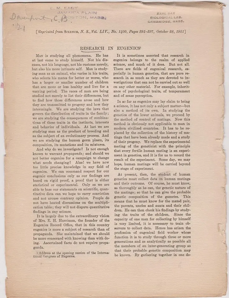 Research In Eugenics 1