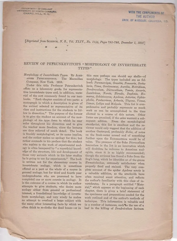 Review Of Petrukevitch's "Morphology Of Invertebrate Types" 1