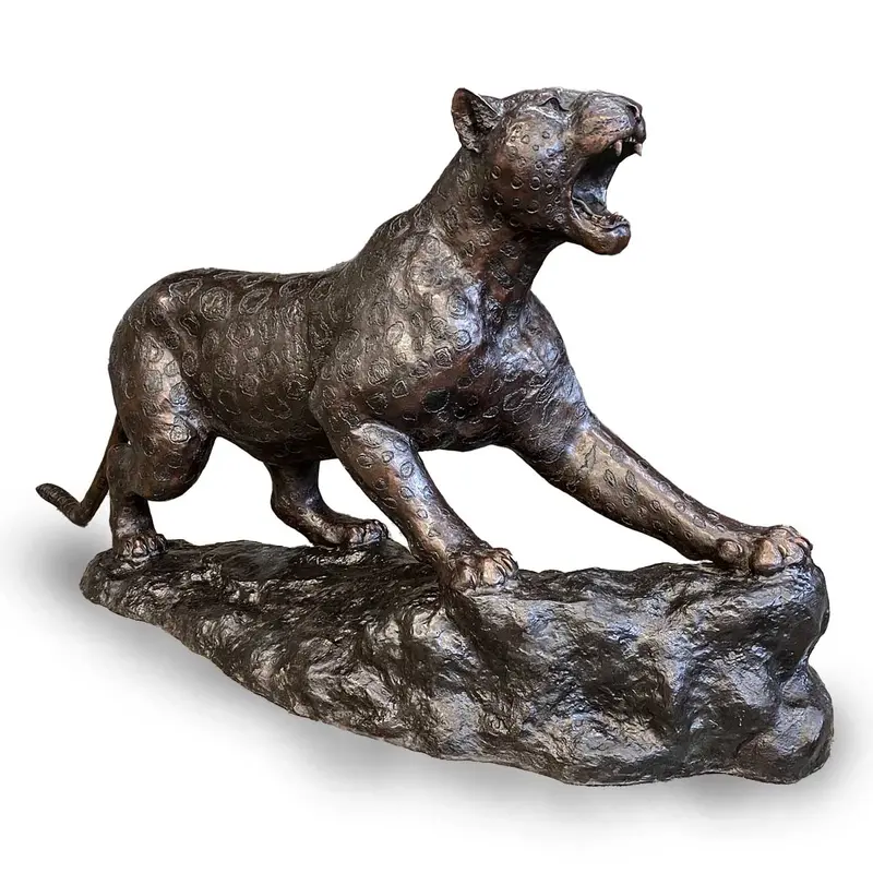 Roaring Jaguar Statue On Rocks 1