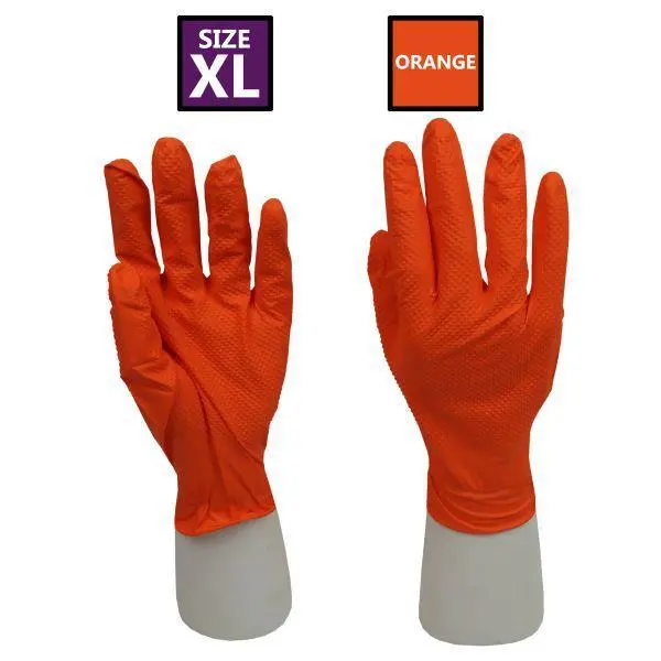 Rockhold Extra Large Nitrile Diamond Grip Gloves Heavy Duty Disposable Latex Free Orange X100 1