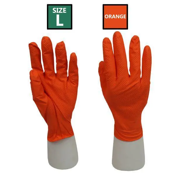 Rockhold Large Nitrile Diamond Grip Gloves Heavy Duty Disposable Latex Free Orange X100 1