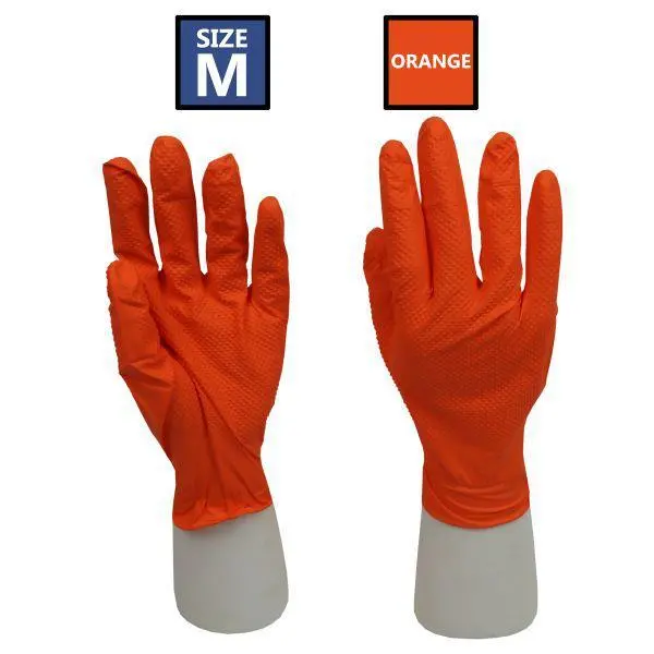 Rockhold Medium Nitrile Diamond Grip Gloves Heavy Duty Disposable Latex Free Orange X100 1