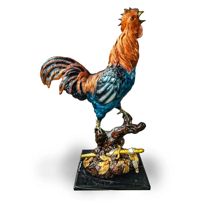 Rooster With Special Patina On Marble Base 1