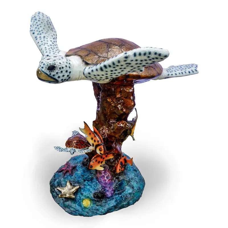 Sea Turtles On Rock Base Bronze Sculpture 1