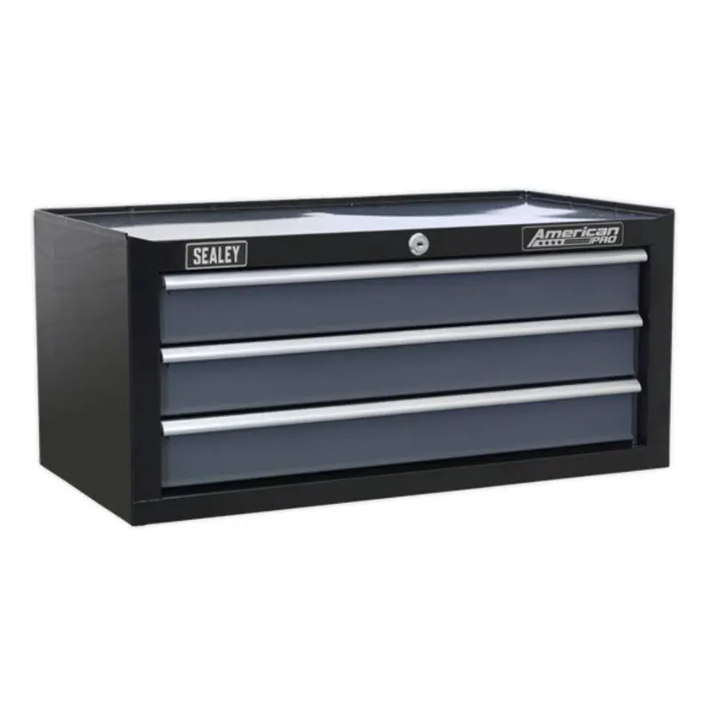 Sealey American Pro Mid-Box 3 Drawer With Ball Bearing Slides - Black/Grey Ap3503tb 1