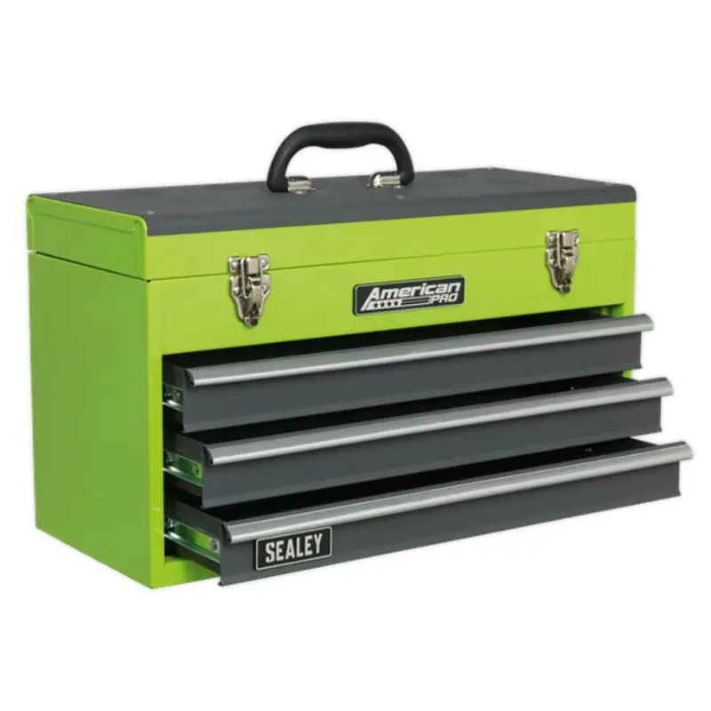Sealey American Pro Tool Chest 3 Drawer Portable With Ball Bearing Slides - Hi-Vis Green/Grey Ap9243bbhv 1