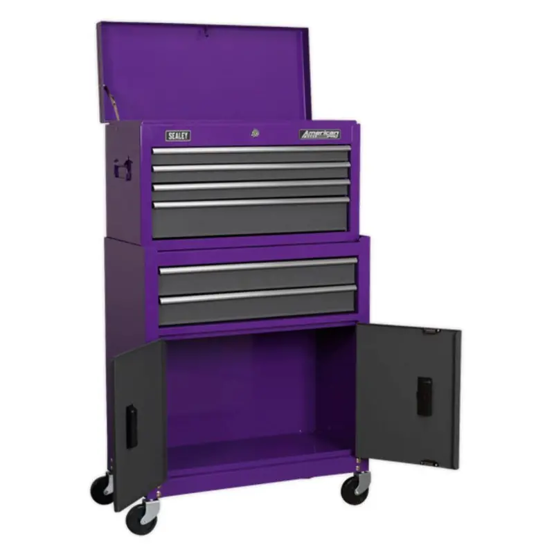 Sealey American Pro Topchest & Rollcab Combination 6 Drawer With Ball-Bearing Slides - Purple/Grey Ap2200bbcp 1