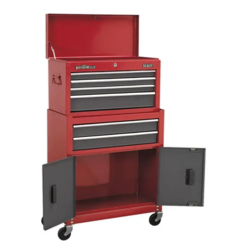 Sealey American Pro Topchest & Rollcab Combination 6 Drawer With Ball-Bearing Slides - Red/Grey Ap2200bb 1