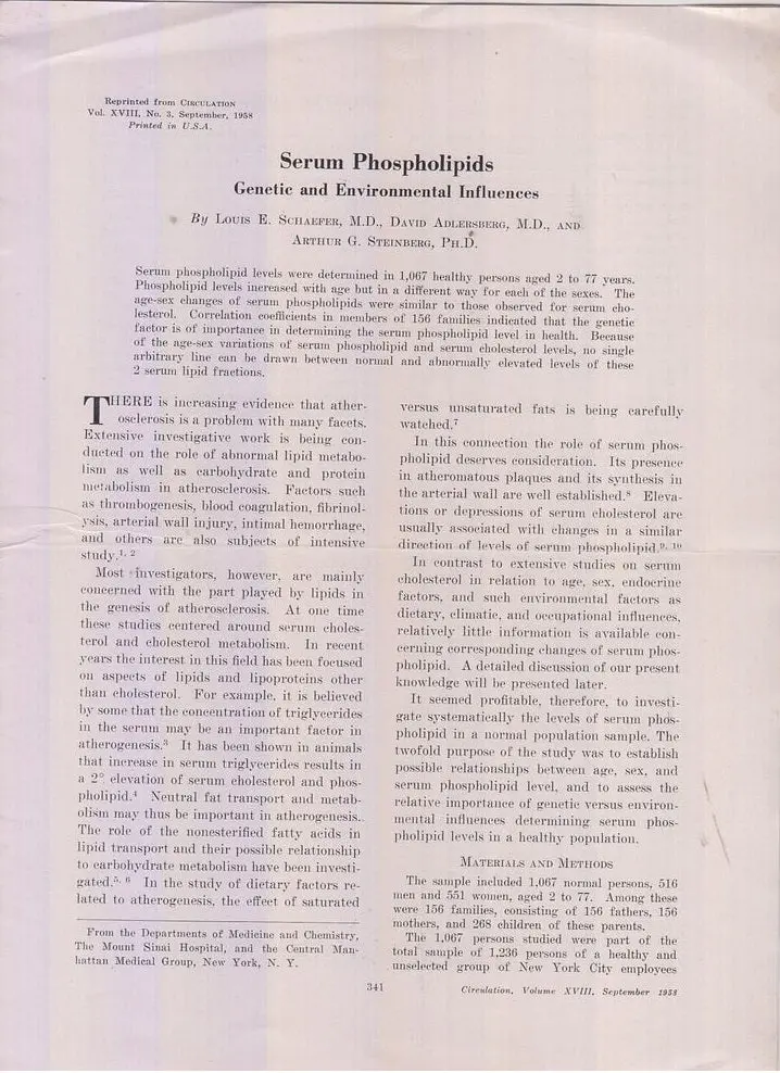 Serum Phospholipids: Genetic And Environmental Influences  By Schaefer, Louis E., David Aldersberg, Arthur G. Steinberg 1