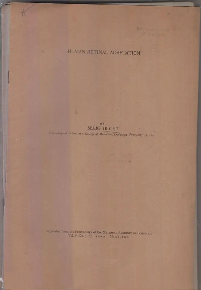 Set Of 8 Offprints By Selig Hecht, 1920-1931  By Hecht, Selig 1